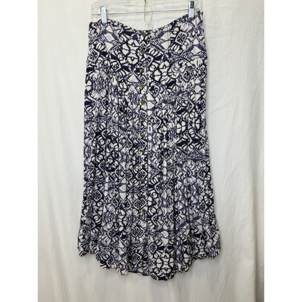 Free People Lovers Dream Skirt Festival Midi button Size 4 indigo blue white